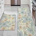 DEXI Kitchen Mats for Floor 2 Piece Set, 17x29+17x59, Cushioned Standing Mat Anti Fatigue, Waterproof Comfort Floral Padded for Laundry Room Office, Blue