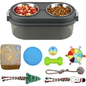 2 in 1 Elevated Dog Bowls with Pet Toys Storage Container, Basic Dog Bowls with Pet Food Storage Box