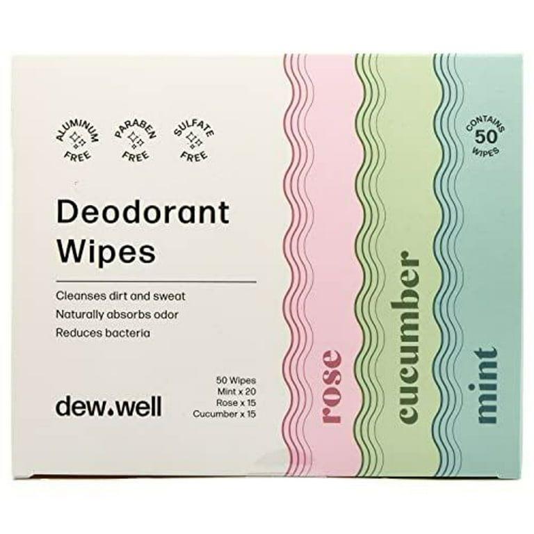 Dew Well - Deodorant Wipes Variety 50 Pack (Mint, Rose, Cucumber)
