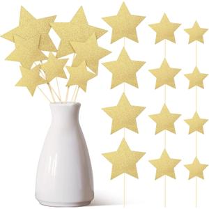 42 Pcs Gold Star Centerpieces Sticks Twinkle Glitter Star Table Flower Centerpiece Sticks Golden Cake Toppers for Back to School Wedding Engagement Bridal Baby Shower Party Decorations