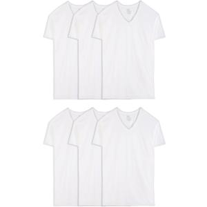 Fruit of the Loom mens Stay Tucked V-neck T-shirt Underwear, Tall Man - White 6 Pack, X-Large US