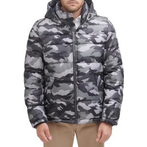 Tommy Hilfiger Men's Down Alternative Hooded Puffer Jacket (Standard and Big & Tall) (3X-Large Tall, Grey Camouflage)