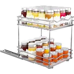 BBV Spice Rack Organizer, Double layer Seasoning Organizer for Cabinet Countertop, Kitchen, Pantry, Sliding Metal Chrome Spice Organization (9 inch)