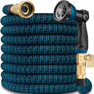 100 ft Expandable Garden Hose  2025 New Lightweight & Flexible Hoses with 10-Function Spray Gun, Heavy-Duty Strength 3750D, Pure Brass 3/4 Fittings  Lightweight, Durable, and Kink-Free(Blue Black)