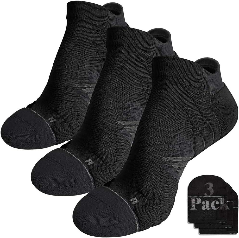 Hylaea No Show Running Athletic Anti-Blister Wicking Coolmax Socks, Seamless Anti-odor (Large, 3 Pairs Black)