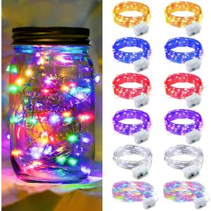 12 Pack Fairy Lights 7Ft 20 LED Twinkle String Lights Battery Operated Waterproof Firefly Starry for Mason Jar Party Wedding Christmas Valentines Day,6-Colors