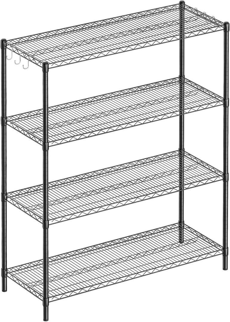 4-Shelf Adjustable Metal Shelf Wire Shelving Unit Heavy Duty Storage Rack Display Shelf for Office,Kitchen,Bedroom,Bathroom,Laundry,Pantry Basement,Garage(Black,48" L x 18" W x 62" H)