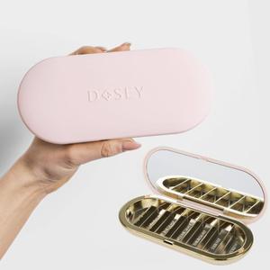 Dosey 7 Day Pill Compact Travel Pill Organizer - Pill Case with 7 Pill Compartments for Medicine Storage & Protection  Stylish & Elegant Medication Organizer with Mirror, Blush