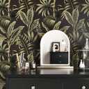 WESTICK Black Green Peel and Stick Wallpaper Floral Contact Paper for Walls Vintage Botanical Wallpaper for Bathroom Bedroom Living Room Accent Wall Removable Tropical Wallpapers Roll 17.5"x100"