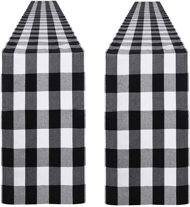 2 Pcs Christmas Checkered Tartan Table RunnerPlaid Xmas Classic Long Table Runner for New Year Party Dining Wedding Easter Banquet Decor 13 x 71 Inch (Black)