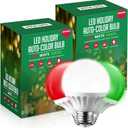 Enhon 2W LED Globe Bulb, Automatic Color Changing Red/Green/White Every 6s, G70 E26 Base, Energy-Saving Decorative Light for Christmas, Holiday Party, Porch, Indoor & Outdoor Decor (2 Pack)