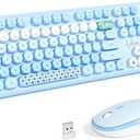 KNOWSQT Wireless Keyboard and Mouse Combo - Lovely Blue Rainbow Full-Sized Typewriter Colorful Keyboards, Round Keycap USB Plug Play Retro Cute Keyboards for Windows, Laptop, PC, Desktop, Computer