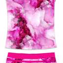 Little Girls' Summer Swimwear Two Piece Boyshort Tankini Kids Swimsuit (12-13 Years, Dream Rose)