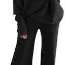 Fixmatti Women's Knitted Outfits 2 Pieces Sweatsuit High Neck Sweater Wide Leg Pant Set (Medium, Zz-black)