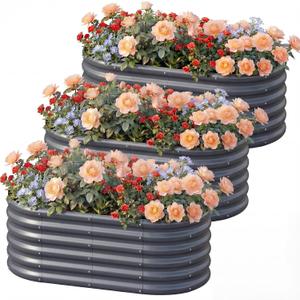 AHEONLAR 3 Pack 4×2×1.5ft Galvanized Raised Garden Bed Outdoor, Sturdy Planter Boxes for Vegetables, Fruits, Flowers and Plants, Easy Assembly, Grey, 4x2x1.5ft