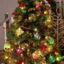 Amooca Christmas Balls Ornaments Hanging Garland Decorations with LED Lights 20pc 12.2ft for Window Wall Stair Railing Xmas Tree Holiday Party Home Decor with Timer Colorful Rhombus Round Balls