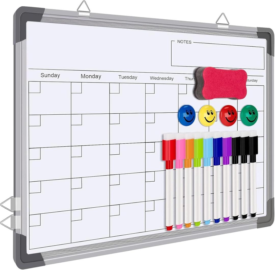 Dry Erase Calendar Whiteboard for Wall, Polegas 16" X 12" Magnetic White Board Board, Small Wall Monthly Double Sided Boards Student, Home, Office (White) (12in*16in)