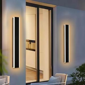 Yaohong 2 Pack 32inch LED Outdoor Wall Linear Lights, Modern Black 3000K-6000K Dimmable Exterior Lighting Fixtures Patio Light, IP65 Waterproof Outdoor House Lights Wall Mount for House Courtyard