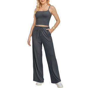 Yulaviniee Women 2 Piece Lounge Set Summer Outfits Top & Wide Leg Pants
