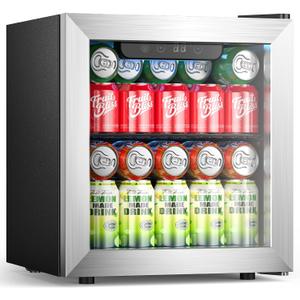 Beverage Refrigerator, 50 Cans Commercial Mini Fridge Cooler, 1.3 Cu.ft with Glass Door, Adjustable Shelves, Digital Temperature Freestanding Small Drink Fridge Soda Beer or Wine for Home Dorm Bar