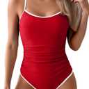 Eomenie Women's One Piece Swimsuit Tummy Control Slimming Bathing Suit Color Block Spaghetti Strap 1 Piece Swim Suit Swimwear (Red and White) Small 
