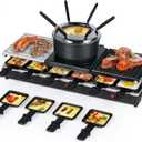 Raclette Table Grill - Indoor Electric Grill Griddle - Nonstick Extra Large Reversible 4-In-1 Outdoor Dishwasher Safe with Cheese 12 Paddles 12 Spatulas for 12 Person, FD-12RN1650