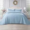 Great Bay Home 2-Piece Detailed Channel Stitch Quilt Set with Shams, Baby Blue Twin, All Season Bedspread Quilt Set, Alicia Collection