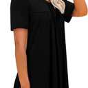 BETTE BOUTIK Womens Summer Tops Corded Short Sleeve Tunic Shirts Pleated Crewneck Corded Tops Blouses  (Black, M)