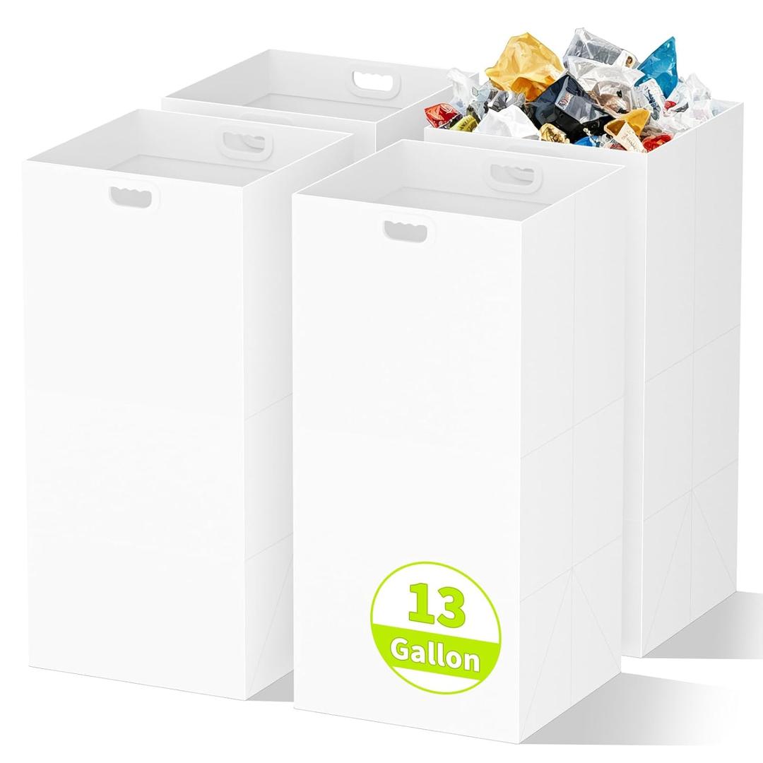 13 Gallon Disposable Trash Cans for Parties, 4 Pack Extra Large Portable Trash Can White Pop Up Trash Cans Bin, Recycle Collapsible Garbage Can Bins for Party Kitchen Camping Trash Can, White 