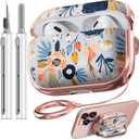 Inesore for AirPods Pro 2nd Generation Case Cover with Lock, Flowers Cute Air Pods Pro 2 Case Hard iPod Pro Cases for Women Girls with Cleaner Kit (2023 USB-C /2022/2019), Blue Flower
