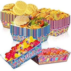 Ramede 45 Pcs Mexican Food Trays Disposable Fiesta Nacho Popcorn Snack Assembled Trays Paper Taco Boats Cinco De Mayo Candy Holder Container Birthday Party Decor Birthday Mexico Party Supplies