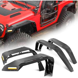 Nilight JL JLU Wide Flat Front & Rear Fender Flares for 2018-2025 Jeep Wrangler JL&JL Unlimited 2/4Doors (No fit 2020+ Gladiator JT) 4Pcs Off-Road Wheel Fenders w/LED Lights Turn Signal Lights DRL