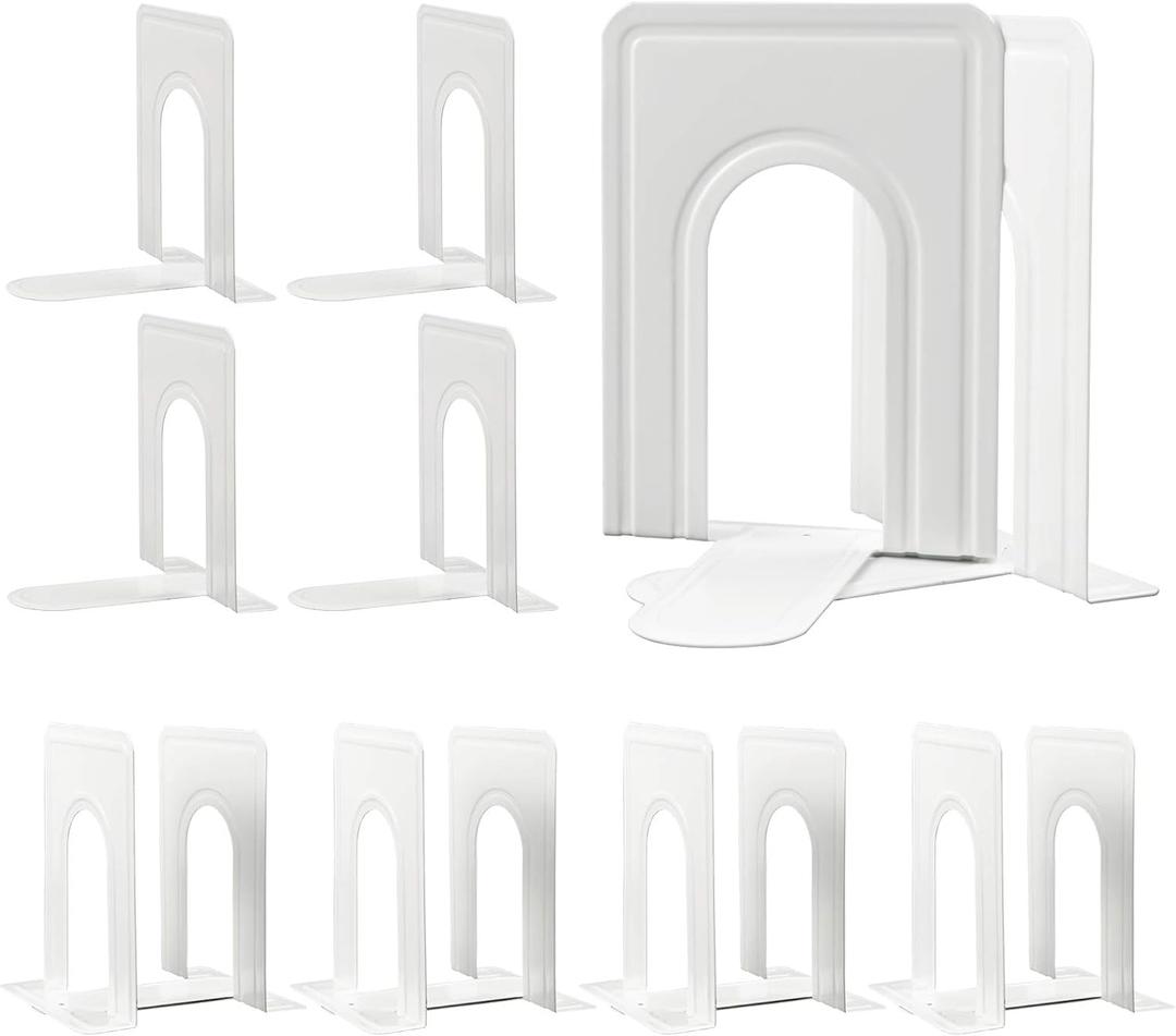 HappyHapi Book Ends, Non-Skid Metal Bookend Supports for Shelves, Heavy Duty Book End, Office Book Stopper, 6 x 5 x 6 Inches, 14 Pieces / 7 Pairs (White)