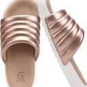 GPOS Womens Slides with Memory Foam Soft Cushioned Cozy House Slippers for Woman Comfy Open Toe Ladies Sandals Leather Slip on Bedroom Shoes Plantar Fasciitis Indoor Outdoor (Gold, M)