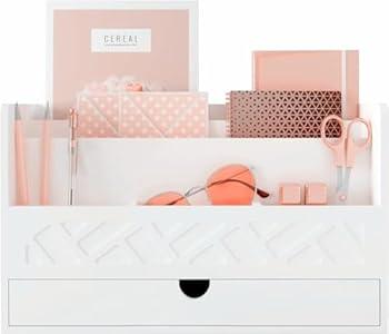 Bamboo Mail Organizer Countertop Desktop with Drawer - Desk Organizer with File Organizer for Office Supplies All-in-One Desk File Organization with Pencil Holder for Paper Letter Envelope Bill (1 Black)