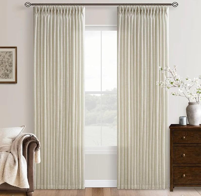Farmhouse Linen Curtains 90 Inches Long for Living Room Dining 2 Panels Burlap Flax Pinch Pleated Drapes Hooks Rings Rustic Light Filtering Semi Sheer Tan Beige 90 Inch Curtain for Bedroom W50xL90