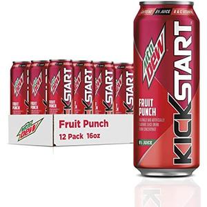 Mountain Dew Kickstart, Fruit Punch, 92mg Caffeine, Vitamins B & C, 80 Calories, 5% Juice, 16 fl oz (12 Count) best used by 06 /22/2026