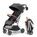 Bombi Bbee V2 Lightweight Baby Stroller - Premium Vegan Leather, One-Hand Fold, Infinite Recline, Aircraft-Grade Aluminum Frame, XXL Canopy, and Ample Storage Umbrella Stroller - Midnight Black