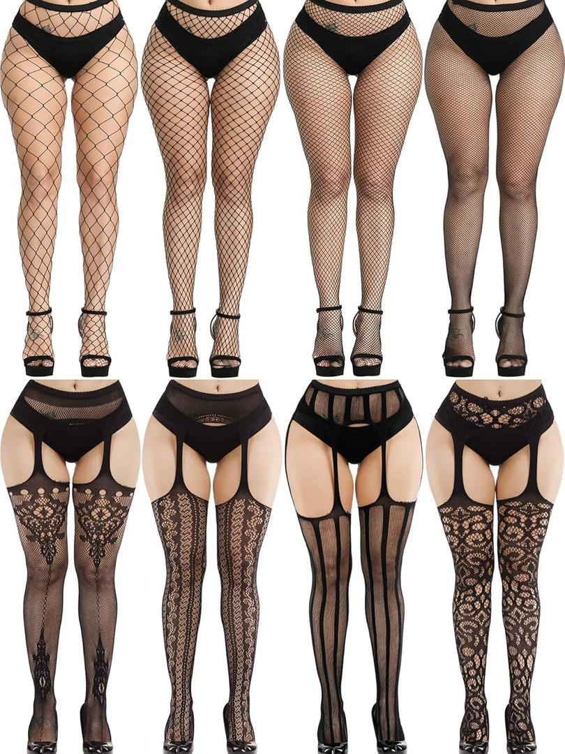 Zhanmai 8 Pairs Women Fishnet Stockings Tights Pantyhose Thigh High Stockings Waist Fishnets