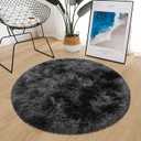 Black Round Rug 3ft Circle Rug Fluffy for Bedroom,Tie Dyed Soft Shaggy Plush Round Carpet for Kids Girls Boys Room Baby Nursery Living Room Playroom Home Dcor Washable (2'11" (Round))