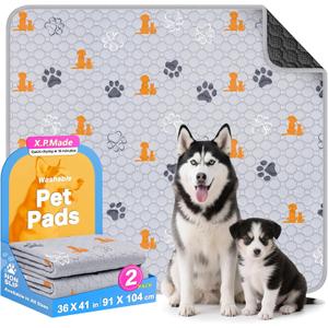Washable Pee Pads for Dogs, 2 Pack Reusable Puppy Pads, Waterproof Pet Pee Pads for Dog Potty Training, Extra Large Dog Pee Pads for Crate, Playpen, and Whelping, Orange 36"x41"
