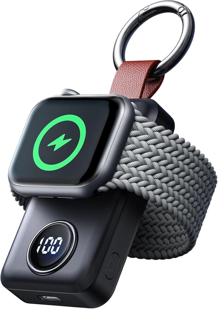 JOYROOM Portable 2000mAh Wireless Charger Compatible for Apple Watch Series 10/9/8/7/6/5/4/3/2/SE/UItra 2/Ultra, Compact Magnetic iWatch Charger Keychain Style Travel Essentials (Black)