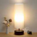 3 Way Dimmable Touch Control Table Lamp, Bedside Table Lamp with Dark Brown Base, Modern Nightstand Lamp with Beige Shade, Simple Night Light for Bedroom Living Room Home Office, 9W LED Bulb Included