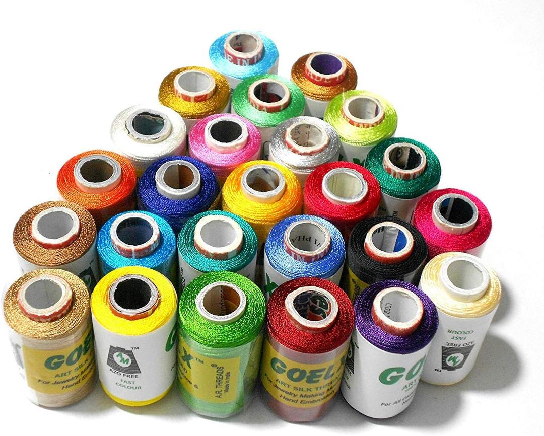 Goelx Silk Thread 25 Main Color Set for Jewellery-Tassel Making- Embroidery-Crafts, Shiny Soft Thread spools