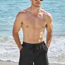 PLEPAN Mens 5 Inch Linen Shorts - Casual Elastic Waist Drawstring Summer Beach Shorts with Pocket (Black, XXL)