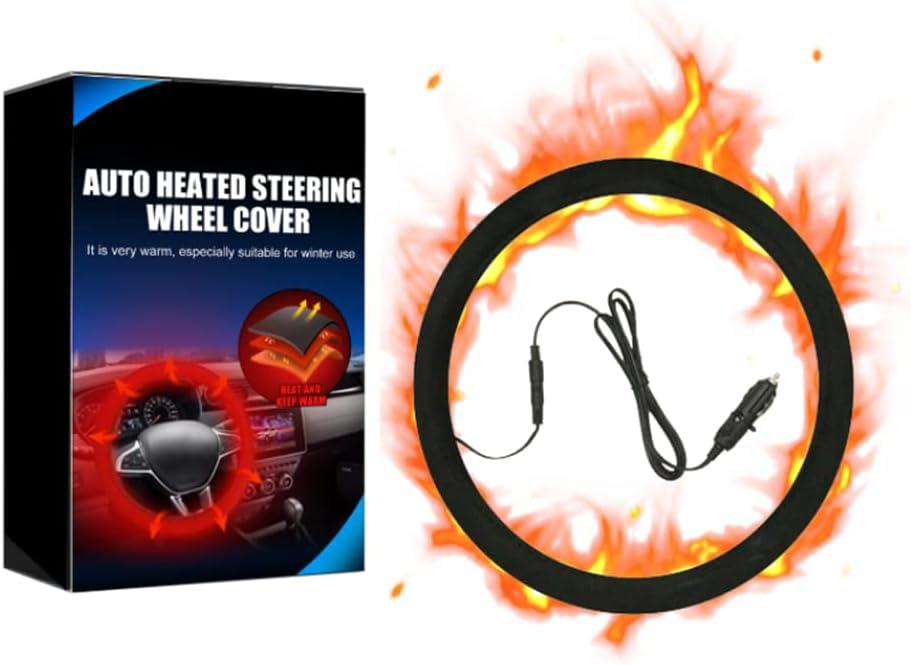 12V Heated Steering Wheel Cover Steering Wheel Warmer 14.5-15.5 Inch Steering Wheel Protector Cover for Winter Universal Fit Steering Wheel Outer for Cars Trucks Vans