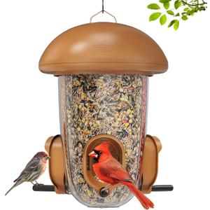 LONA Bird Feeders for Outdoors Hanging  3 Separate Compartments, 3 Feeding Ports, Weatherproof Dome & 3 Ways to Hang, Large Capacity for Cardinals/Finches (BrownPlus (MAX)