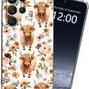 for Samsung Galaxy S24 Ultra Clear Case with [Highland Cow Flower], Non-Yellowing Crystal Clear Soft TPU Shockproof Slim Cover, 15FT Military Grade Drop Protection