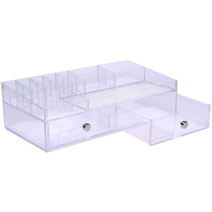 InterDesign 2 Drawer Cosmetic Organizer for Vanity Cabinet to Hold Makeup, Beauty Products, Clear