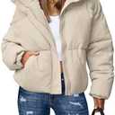 MEROKEETY Women's 2025 Winter Long Sleeve Zip Puffer Jacket Pockets Baggy Short Coats S